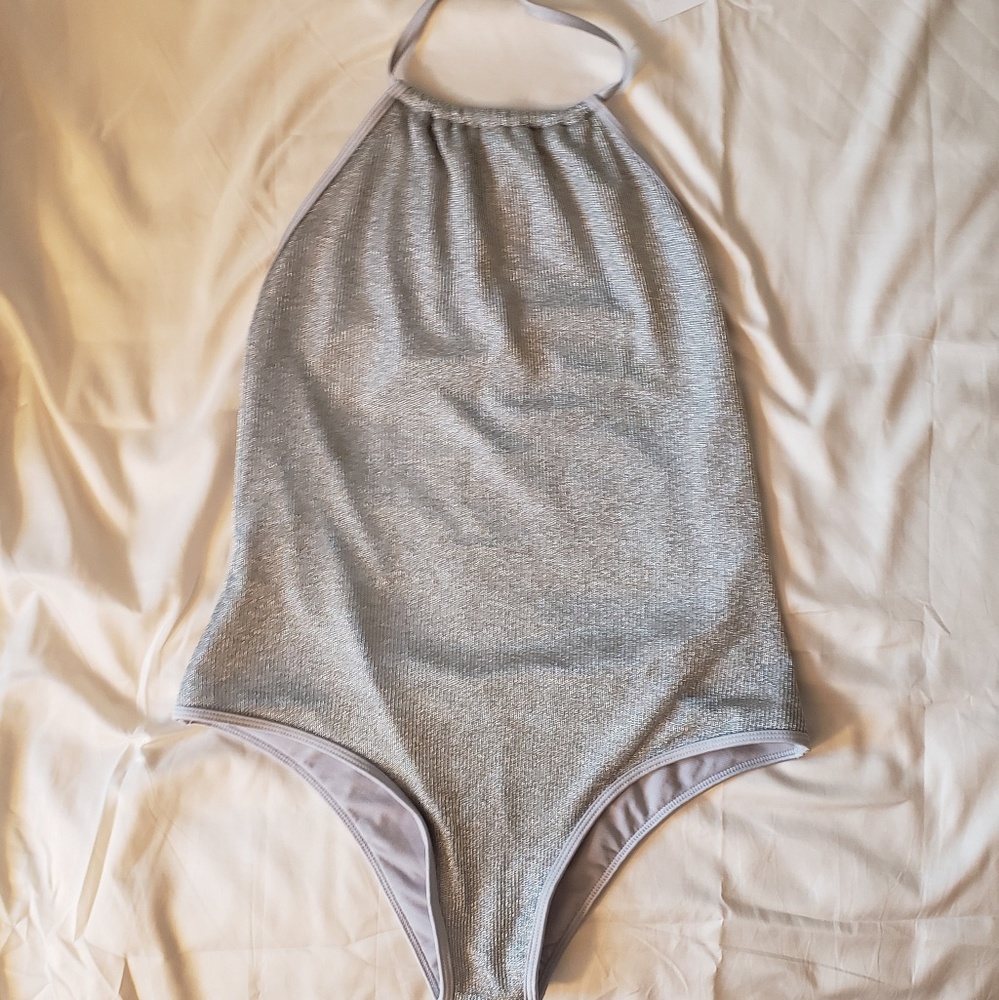 Silver Sam Edelman one piece metallic swimsuit